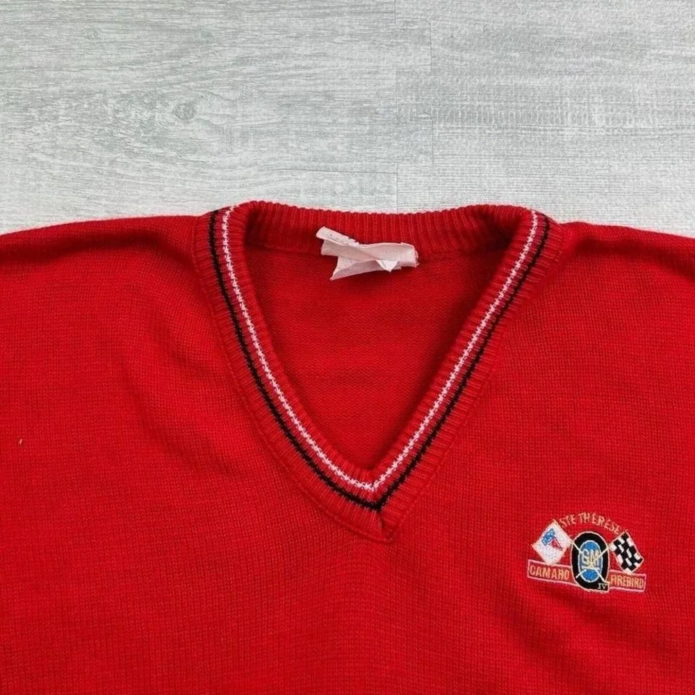 Vintage Camaro Firebird Sweater Adult XL Red V Neck General Motors Car‎ Auto